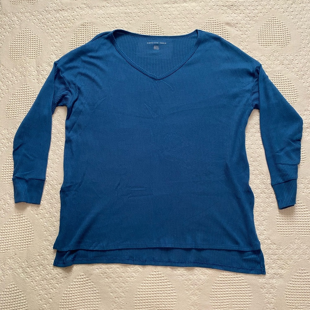 American Eagle Oversized Blue Long Sleeve Shirt Size Medium